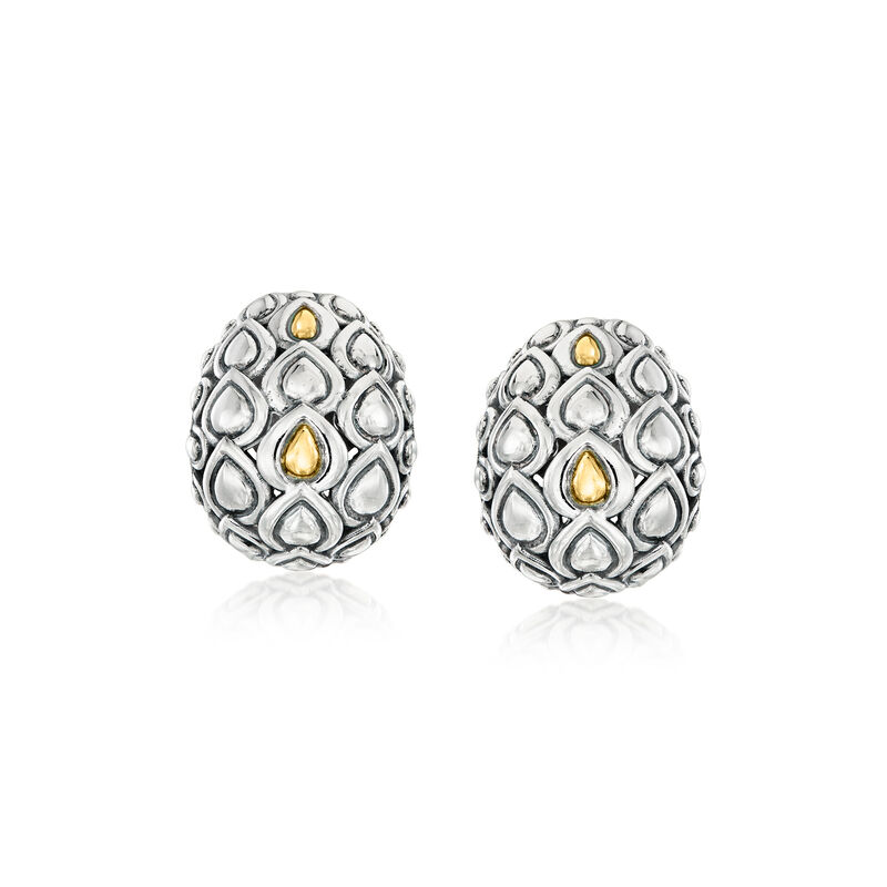 C. 1990 Vintage John Hardy Sterling Silver and 14kt Yellow Gold Teardrop-Pattern Earrings image number 0