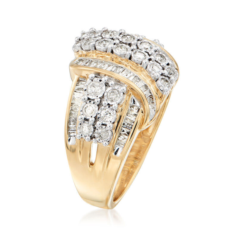 1.00 ct. t.w. Round and Baguette Diamond Ribbon Ring in 18kt Gold Over Sterling Silver image number 2