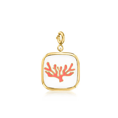White Agate and Orange Enamel Coral Reef Charm in 18kt Gold Over Sterling
