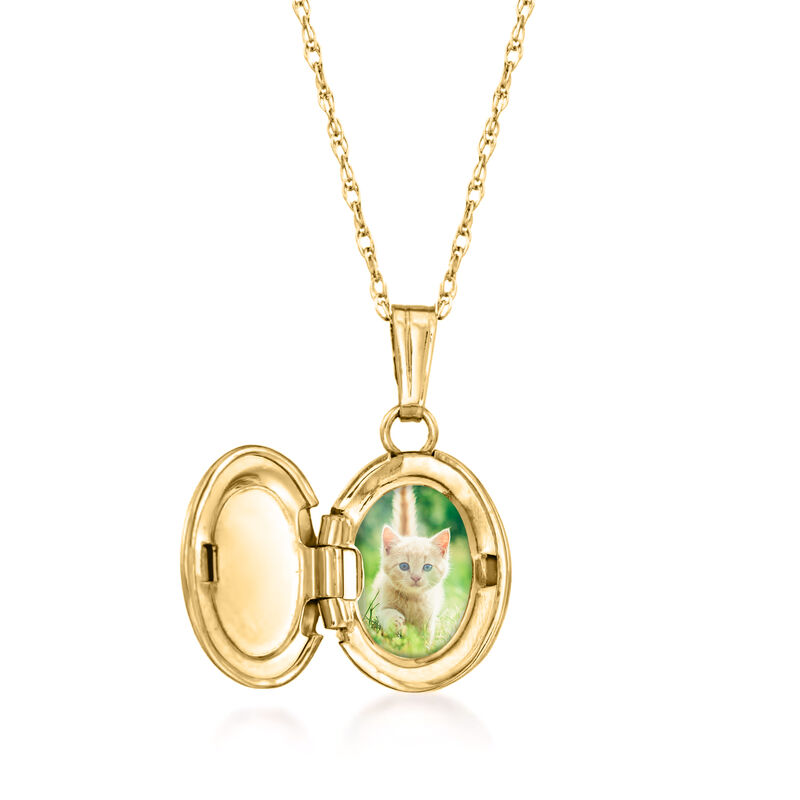 Plain - Baby's 14kt Yellow Gold Oval Locket Necklace. 13&quot; image number 1