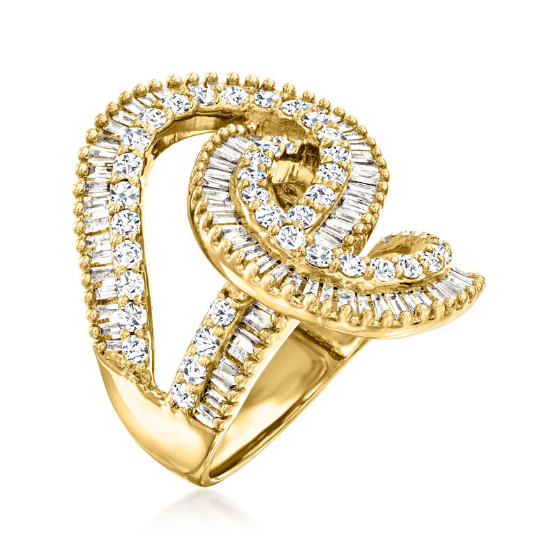 2.00 ct. t.w. Round and Baguette Diamond Interlocking-Loop Ring in 18kt Gold Over Sterling image number 2