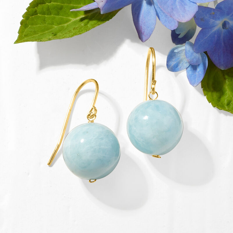 12mm Aquamarine Drop Earrings in 14kt Yellow Gold  image number 2