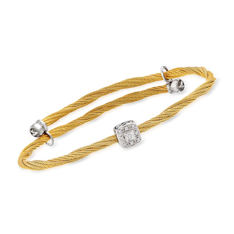 ALOR Yellow Stainless Steel Adjustable Cable Bracelet with Diamond-Accented Station in 18kt White Gold image number 0