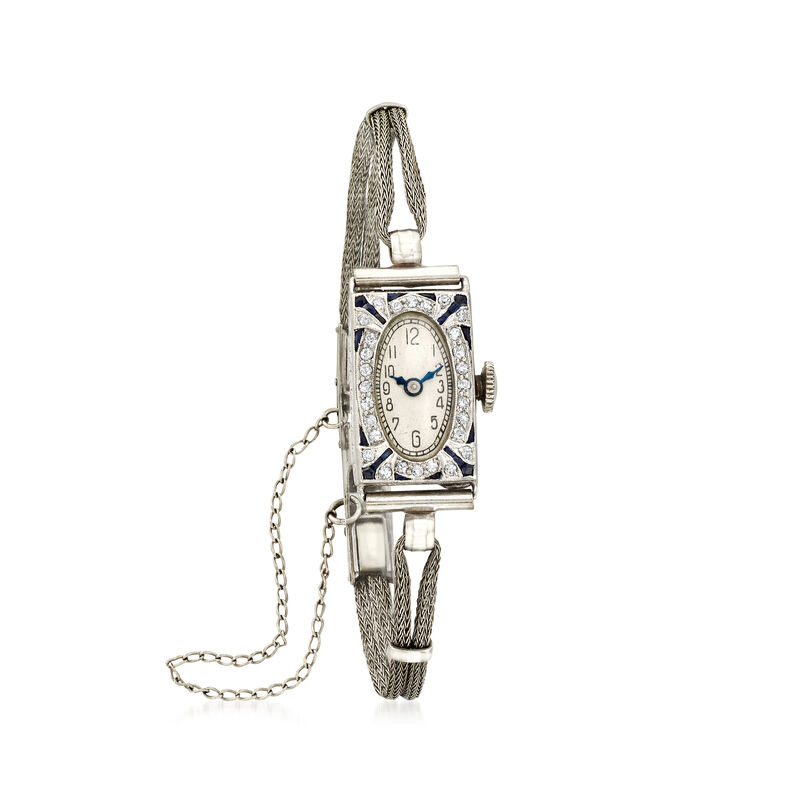 C. 1920 Vintage Women's 13mm Mechanical .30 ct. t.w. Diamond and Simulated Sapphire Watch in Platinum. Size 7 image number 0