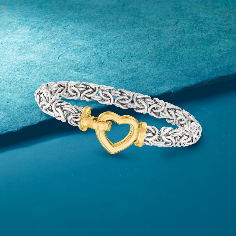 Two-Tone Sterling Silver Byzantine Heart Bracelet image number 3