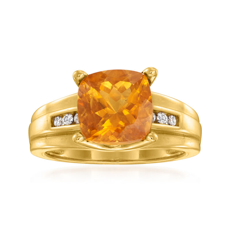 C. 1980 Vintage 2.80 Carat Citrine and .10 ct. t.w. Diamond Ring in 14kt Yellow Gold. Size 6.75 image number 0