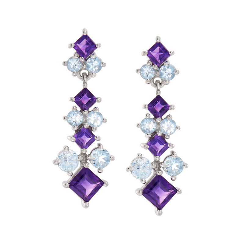 2.40 ct. t.w. Amethyst and 2.10 ct. t.w. Sky Blue Topaz Drop Earrings in Sterling Silver image number 0