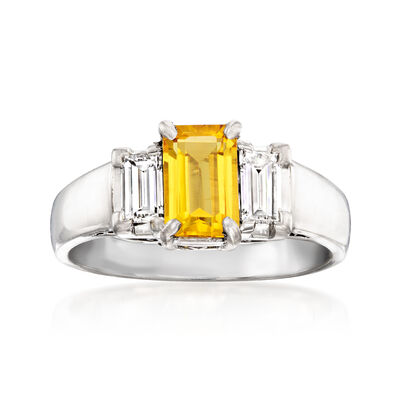 C. 1990 Vintage 1.00 Carat Citrine and .40 ct. t.w. Diamond Ring in Platinum