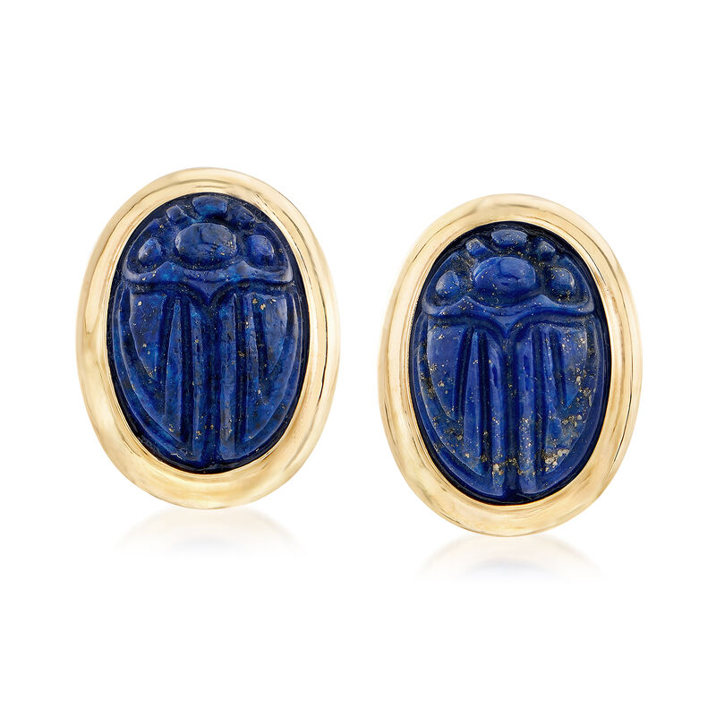 10x14mm Lapis Scarab Earrings in 14kt Yellow Gold image number 0