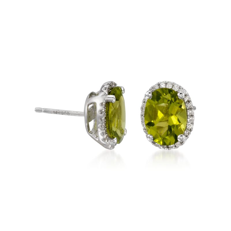 3.60 ct. t.w. Peridot Stud Earrings with .10 ct. t.w. Diamonds in  14kt White Gold image number 2