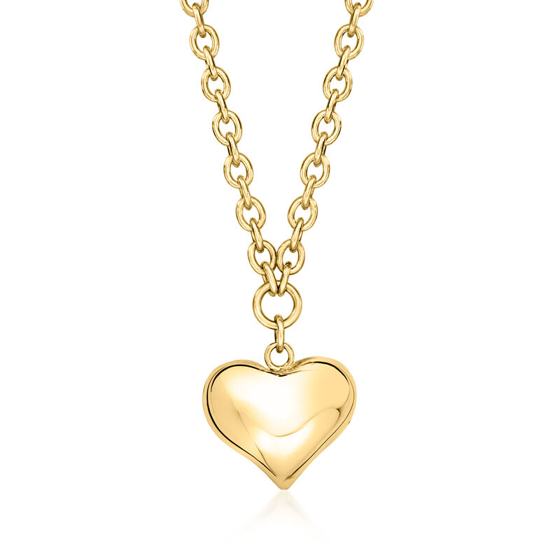 Italian 14kt Yellow Gold Puffed Heart Necklace. 18&quot; image number 1