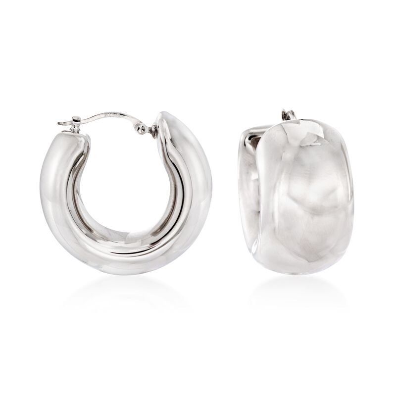 Sterling Silver Wide Hoop Earrings. 7/8&quot; image number 0