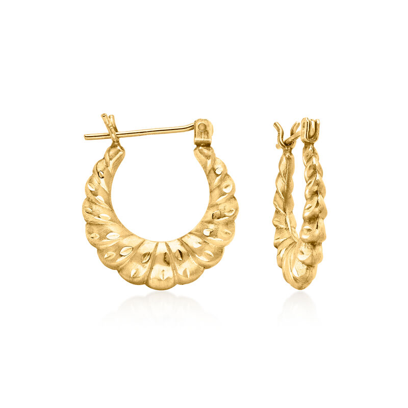 C. 1980 Vintage 14kt Yellow Gold Shrimp Hoop Earrings. 3/4" image number 0