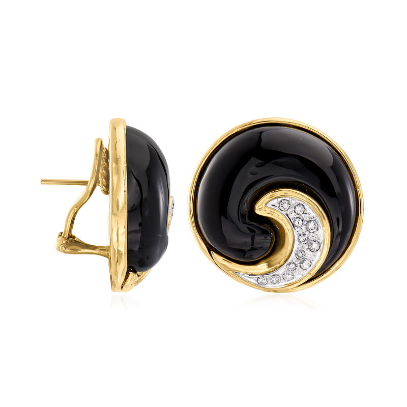 C. 1980 Vintage Black Onyx and .55 ct. t.w. Diamond Swirl Earrings in 18kt Yellow Gold  image number 2