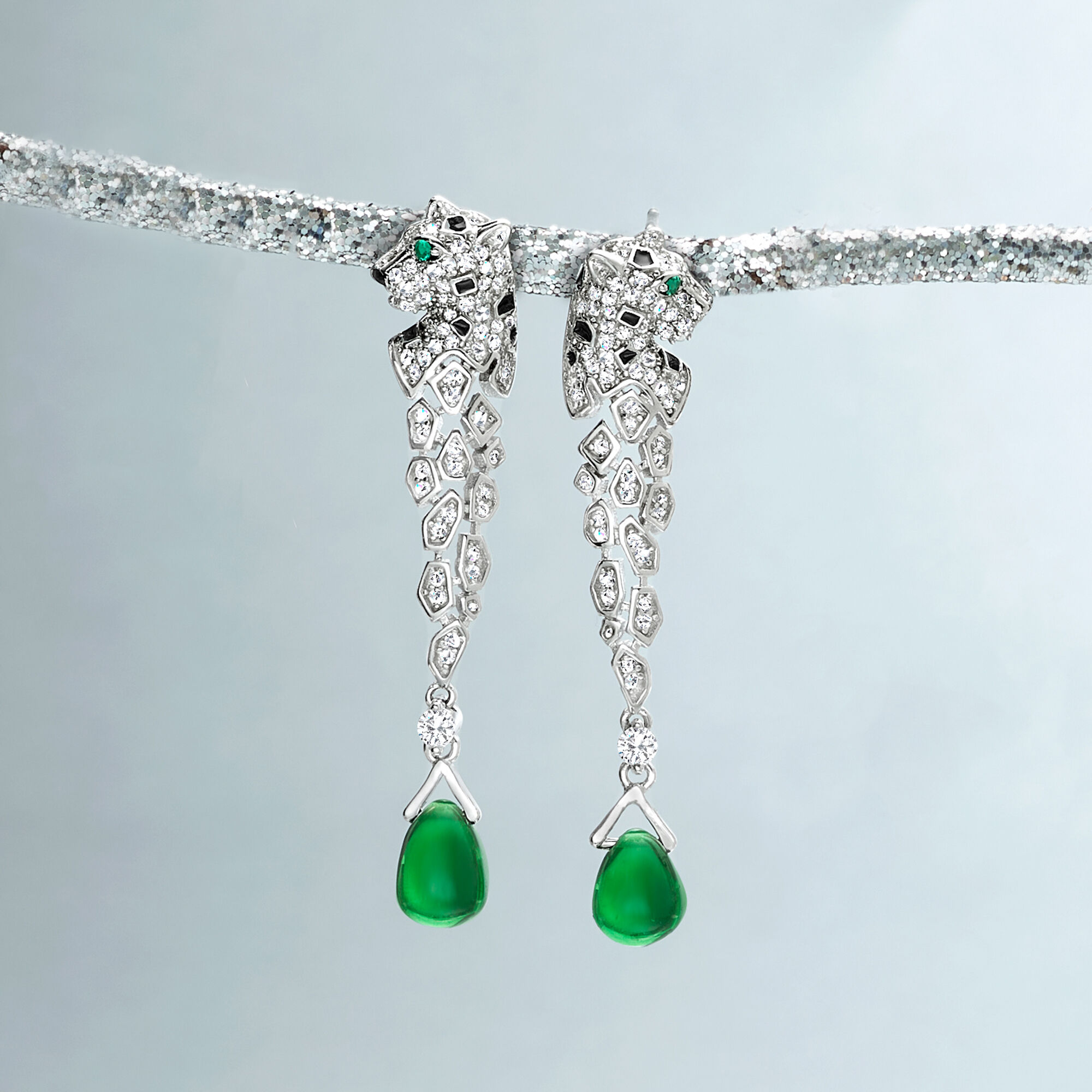 3.70 ct. t.w. Simulated Emerald and .80 ct. t.w. CZ Leopard