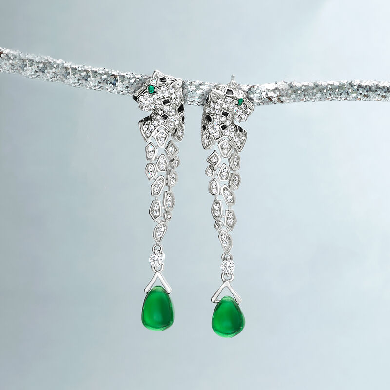 3.70 ct. t.w. Simulated Emerald and .80 ct. t.w. CZ Leopard Drop Earrings in Sterling Silver image number 3