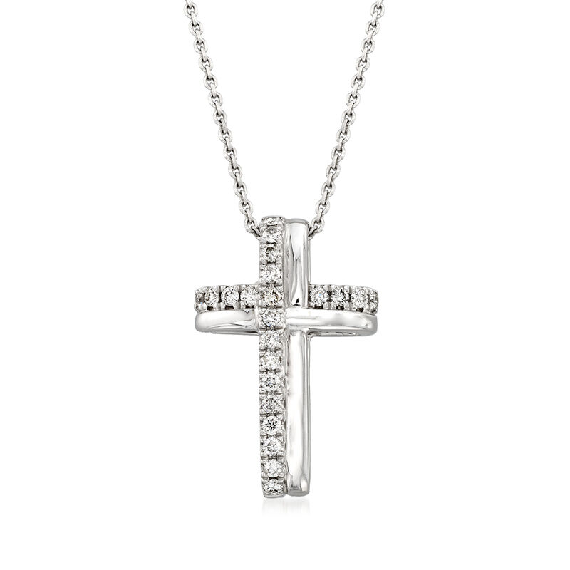 C. 1990 Vintage Stefan Hafner &quot;Giantti&quot; .35 ct. t.w. Diamond Cross Pendant Necklace in 18kt White Gold. 15.75&quot; image number 1