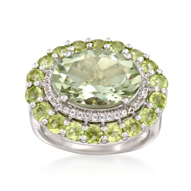 5.00 Carat Prasiolite and 2.30 ct. t.w. Peridot Ring with White Topaz in Sterling Silver image number 0