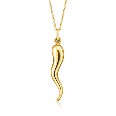 14kt Yellow Gold Italian Horn Pendant Necklace