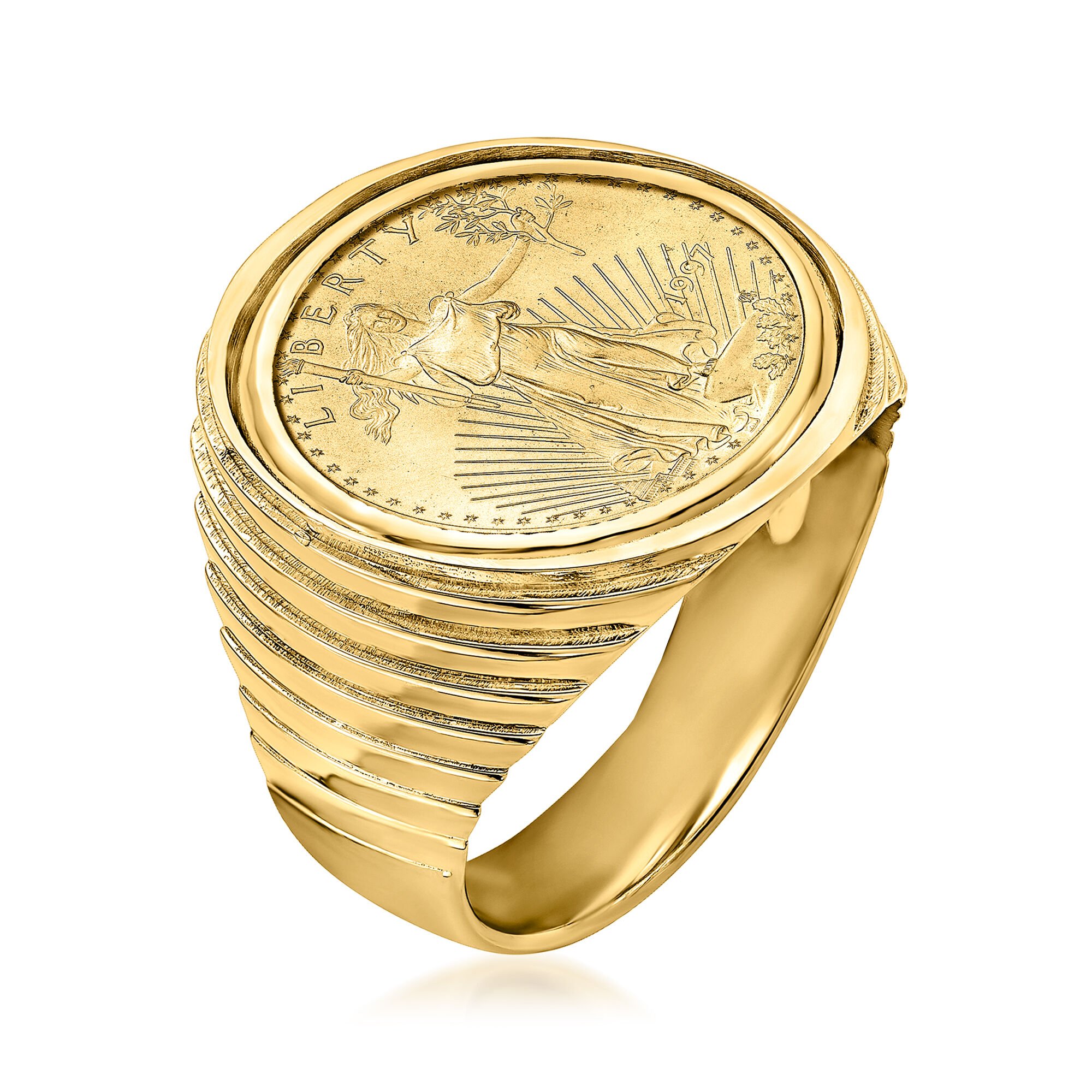 Men s 22kt Yellow Gold American Eagle Coin Ring in 14kt Yellow Gold