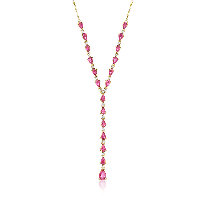 5.25 ct. t.w. Ruby Y-Necklace with .38 ct. t.w. Diamonds in 14kt Yellow Gold image number 0