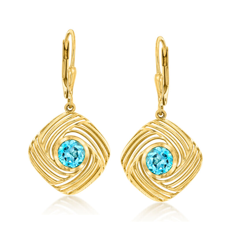 2.00 ct. t.w. Swiss Blue Topaz Geometric Drop Earrings in 18kt Gold Over Sterling image number 0