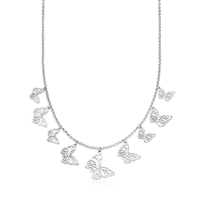 Italian Sterling Silver Graduated Butterfly Necklace  image number 0