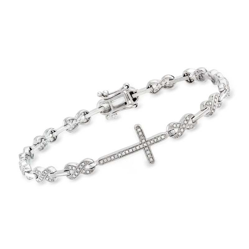 .50 ct. t.w. Diamond Cross and Infinity Symbol Link Bracelet in Sterling Silver. 7.25&quot; image number 0