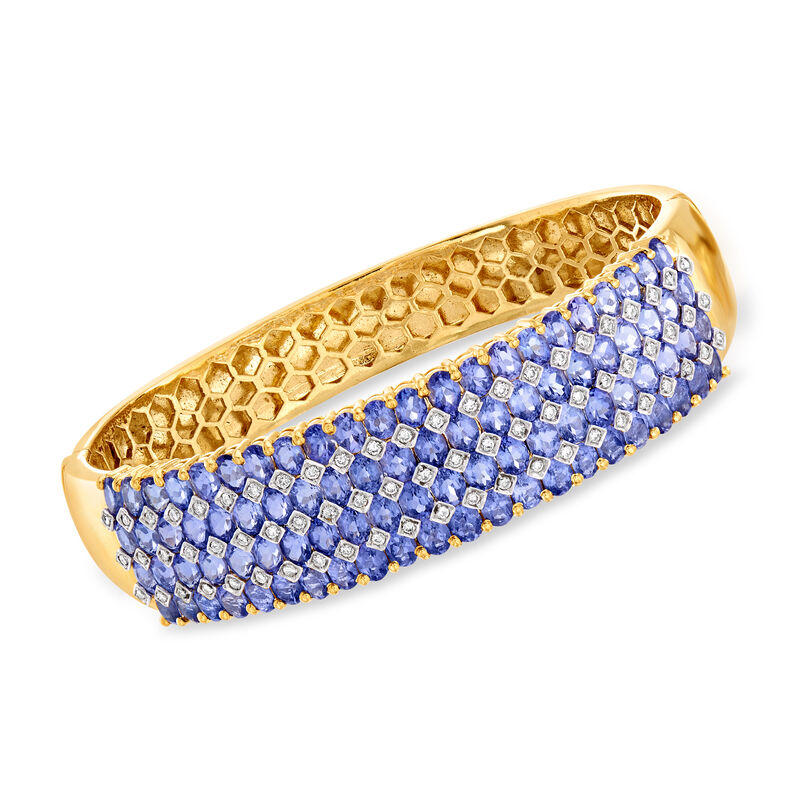 C. 1980 Vintage 17.60 ct. t.w. Tanzanite and .85 ct. t.w. Diamond Bangle Bracelet in 18kt Yellow Gold image number 0