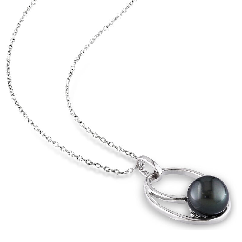 9.5-10mm Black Cultured Tahitian Pearl Pendant Necklace in Sterling Silver. 18&quot; image number 2