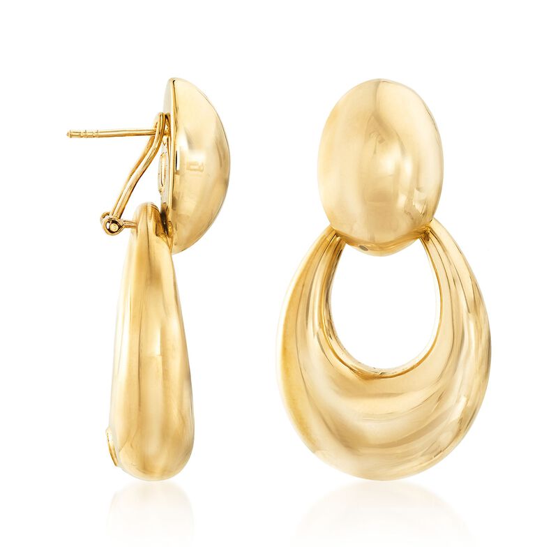 Italian 18kt Yellow Gold Jewelry Set: Oval Earrings and Open-Space Oval Jackets image number 2