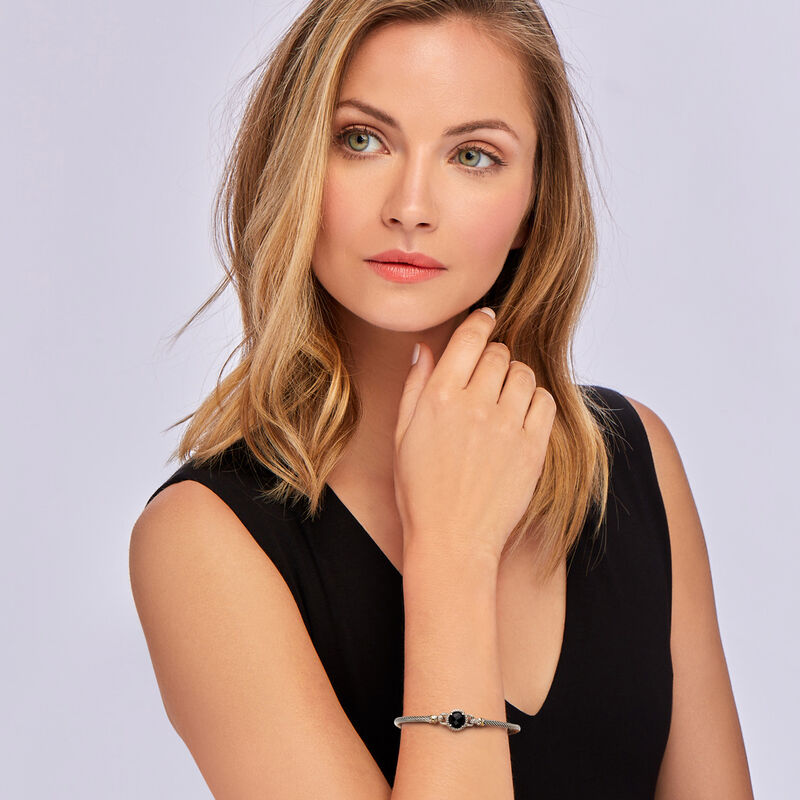 Phillip Gravriel &quot;Italian Cable&quot;  Black Onyx Bracelet in Sterling Silver with 18kt Yellow Gold. 7.5&quot; image number 1