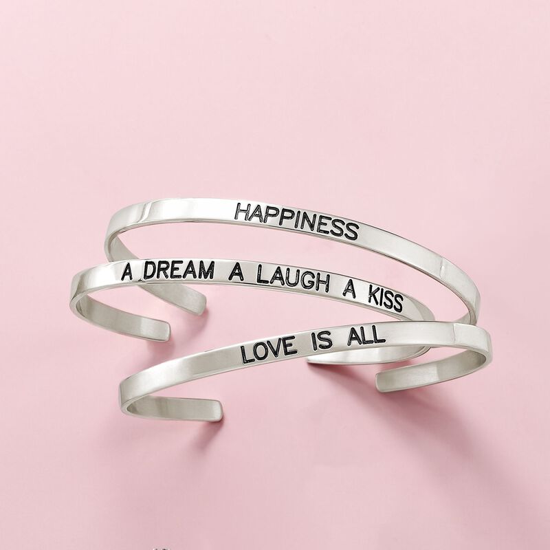 Sterling Silver Jewelry Set: Three Inspirational Cuff Bangle Bracelets image number 2