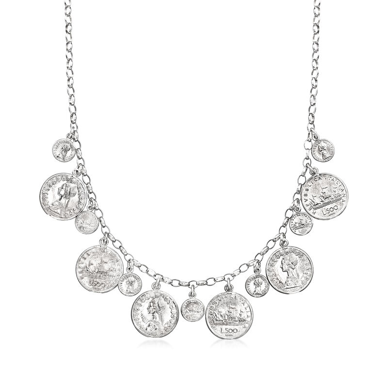 Italian Sterling Silver Replica Lira Coin Necklace image number 0