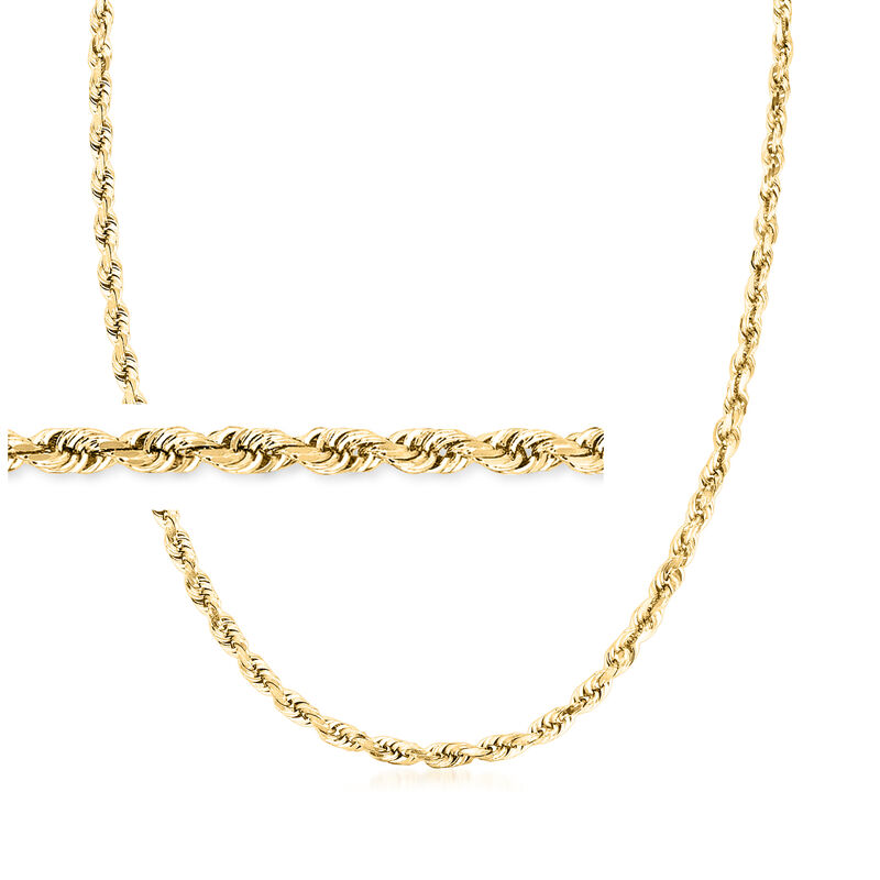 3mm Solid 14kt Yellow Gold Diamond-Cut Rope-Chain Necklace image number 0