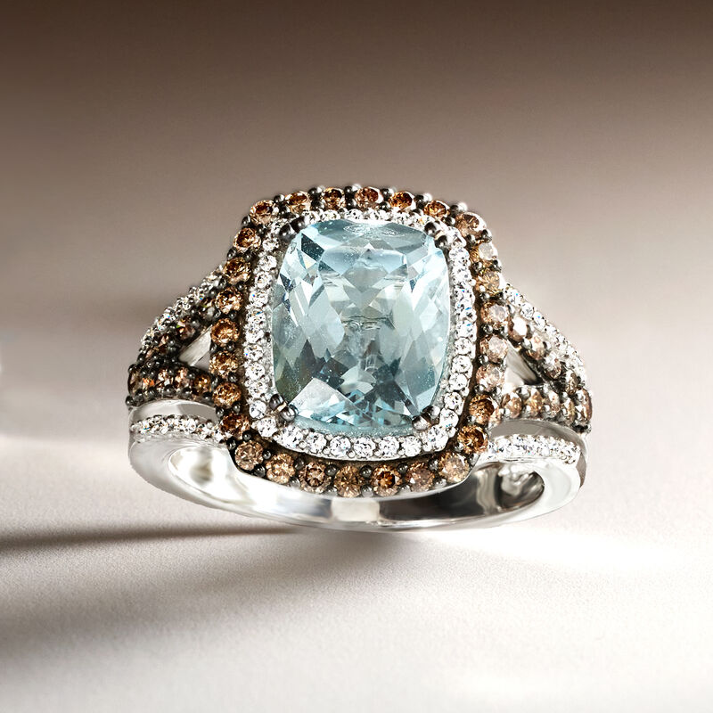 Le Vian 2.00 Carat Sea Blue Aquamarine Ring with .75 ct. t.w. Chocolate and Vanilla Diamonds in 14kt Vanilla Gold. Size 7 image number 3