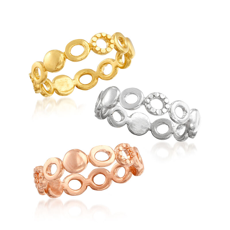 Italian Tri-Colored Sterling Silver Jewelry Set: Three Stackable Rings image number 3