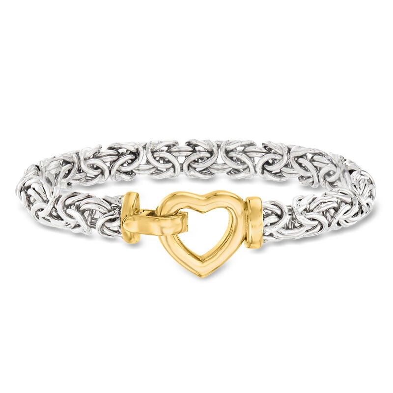 Two-Tone Sterling Silver Byzantine Heart Bracelet image number 0