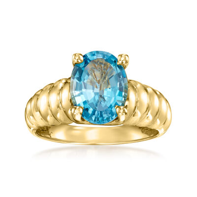 C. 2000 Vintage 3.25 Carat Swiss Blue Topaz Ring in 14kt Yellow Gold