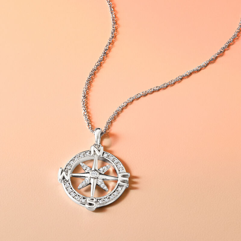.20 ct. t.w. Diamond Compass Pendant Necklace in Sterling Silver. 18&quot; image number 3