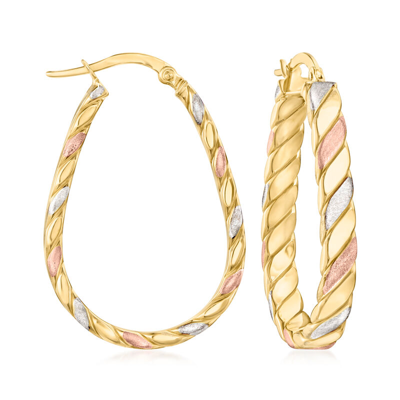 14kt Tri-Colored Gold Oval Hoop Earrings. 1 1/4&quot; image number 0