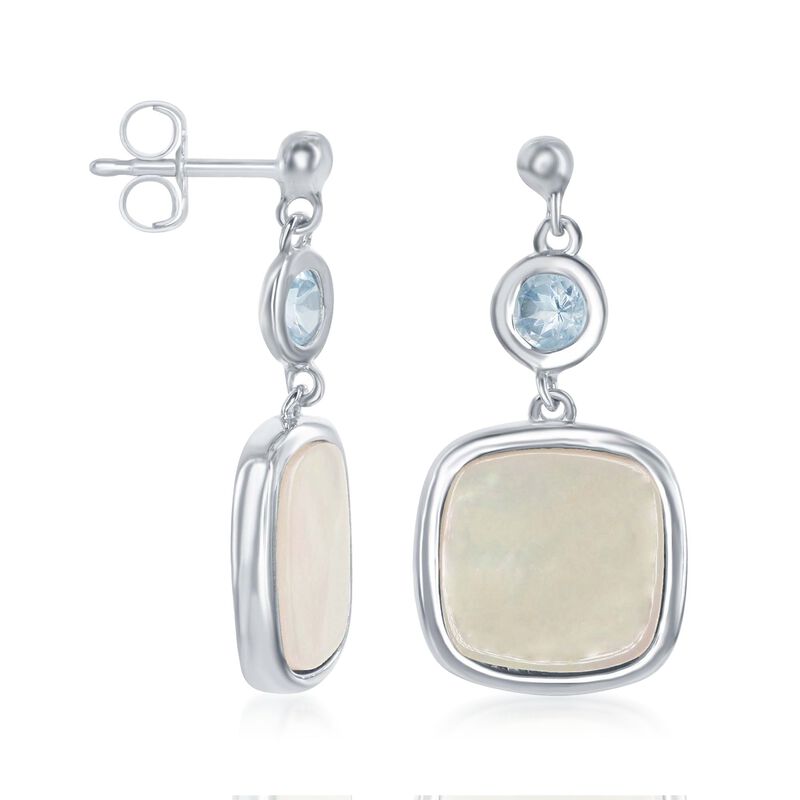 Mother-Of-Pearl and .50 ct. t.w. Blue Topaz Drop Earrings in Sterling Silver image number 2