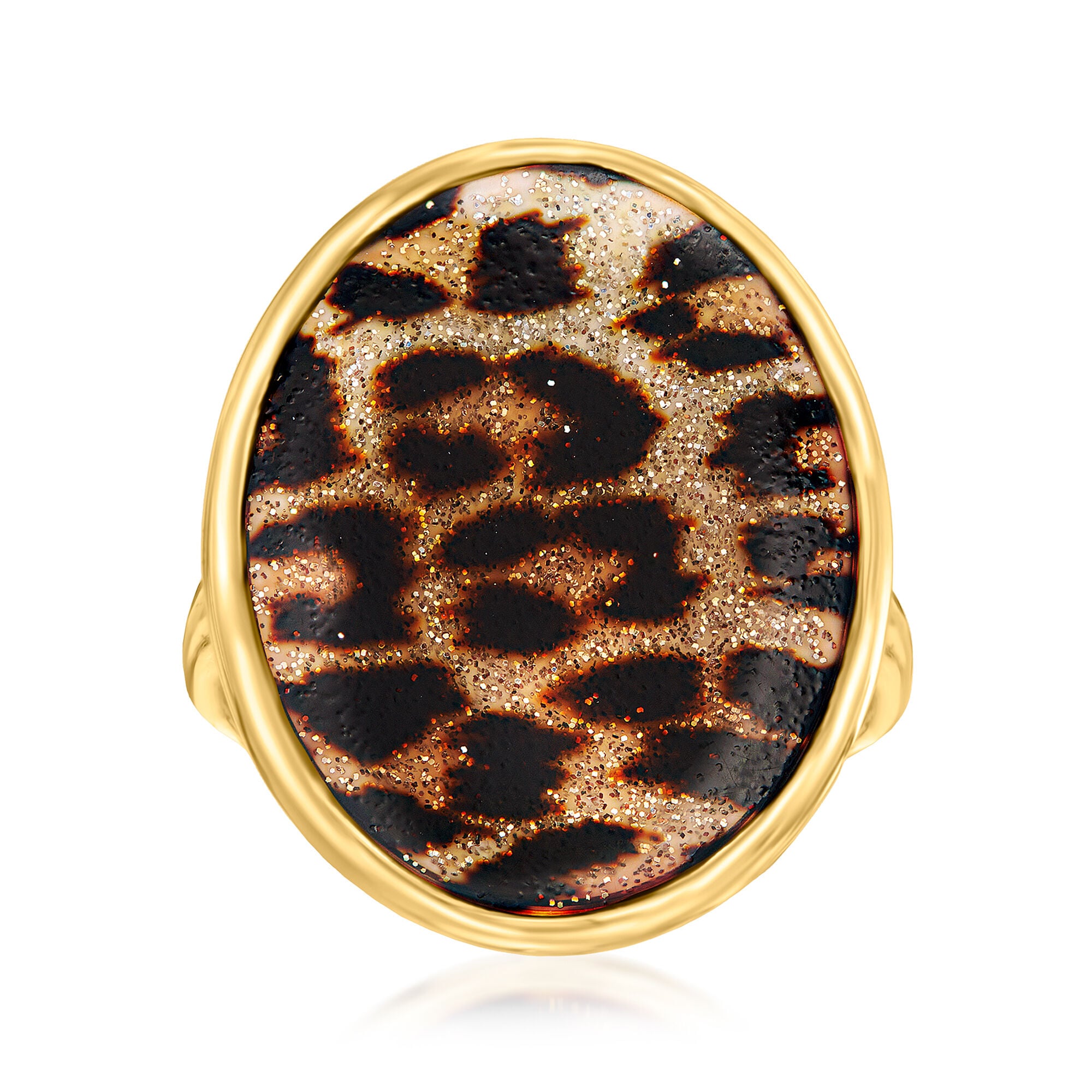 Italian Leopard-Print Enamel Oval Ring in 18kt Gold Over Sterling