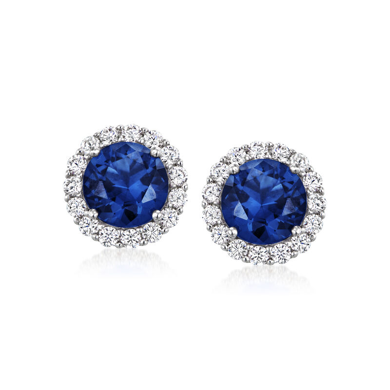 3.10 ct. t.w. Simulated Sapphire and .60 ct. t.w. CZ Earrings in Sterling Silver  image number 0