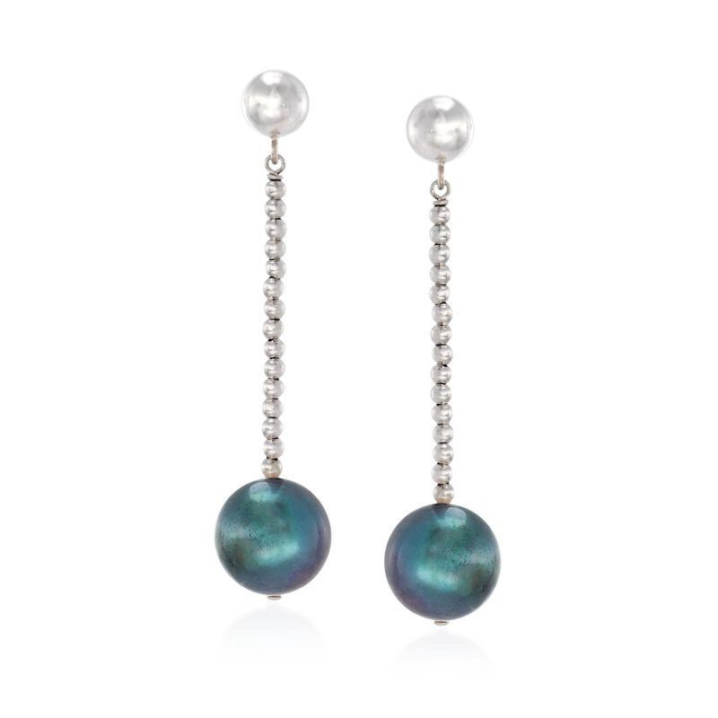 10-11mm Peacock Cultured Pearl and Sterling Silver Bead Drop Earrings image number 0