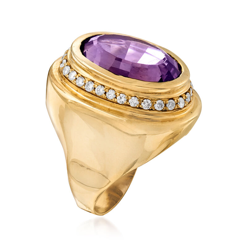 C. 1980 Vintage 12.00 Carat Amethyst and .60 ct. t.w. Diamond Ring in 14kt Yellow Gold image number 2