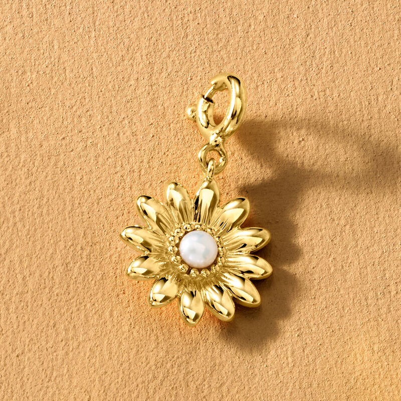 3-3.5mm Cultured Pearl Sunflower Charm in 18kt Gold Over Sterling  image number 4