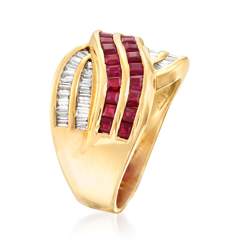 C. 1980 Vintage 2.00 ct. t.w. Ruby and .50 ct. t.w. Diamond Crossover Ring in 18kt Yellow Gold. Size 7 image number 2