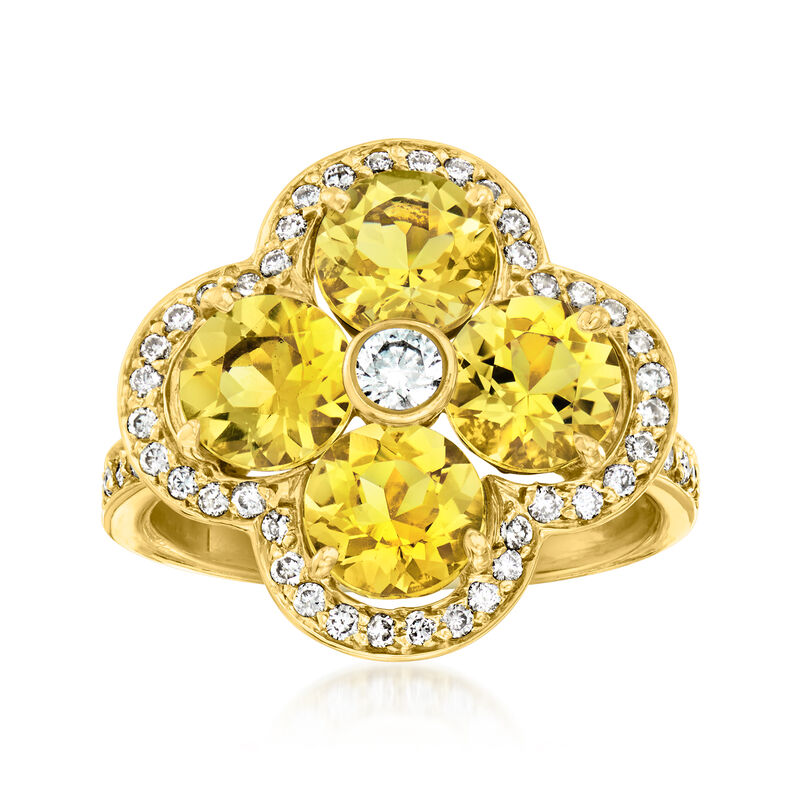 C. 1990 Vintage 3.00 ct. t.w. Beryl and .66 ct. t.w. Diamond Clover Ring in 18kt Yellow Gold. Size 6.5 image number 0
