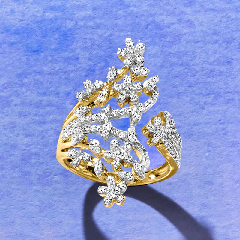 .50 ct. t.w. Diamond Flower Bypass Ring in 18kt Gold Over Sterling image number 4
